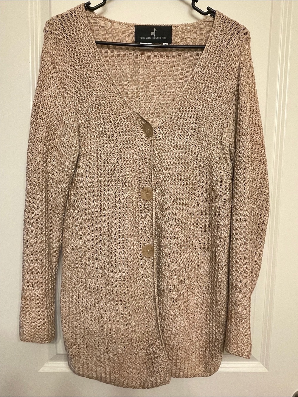 Peruvian Connection cable knit cardigan size M